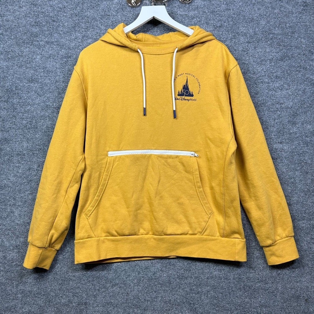 Disney Mickey 50th Anniversary Hoodie Unisex Yellow Castle Graphic Pullover - M